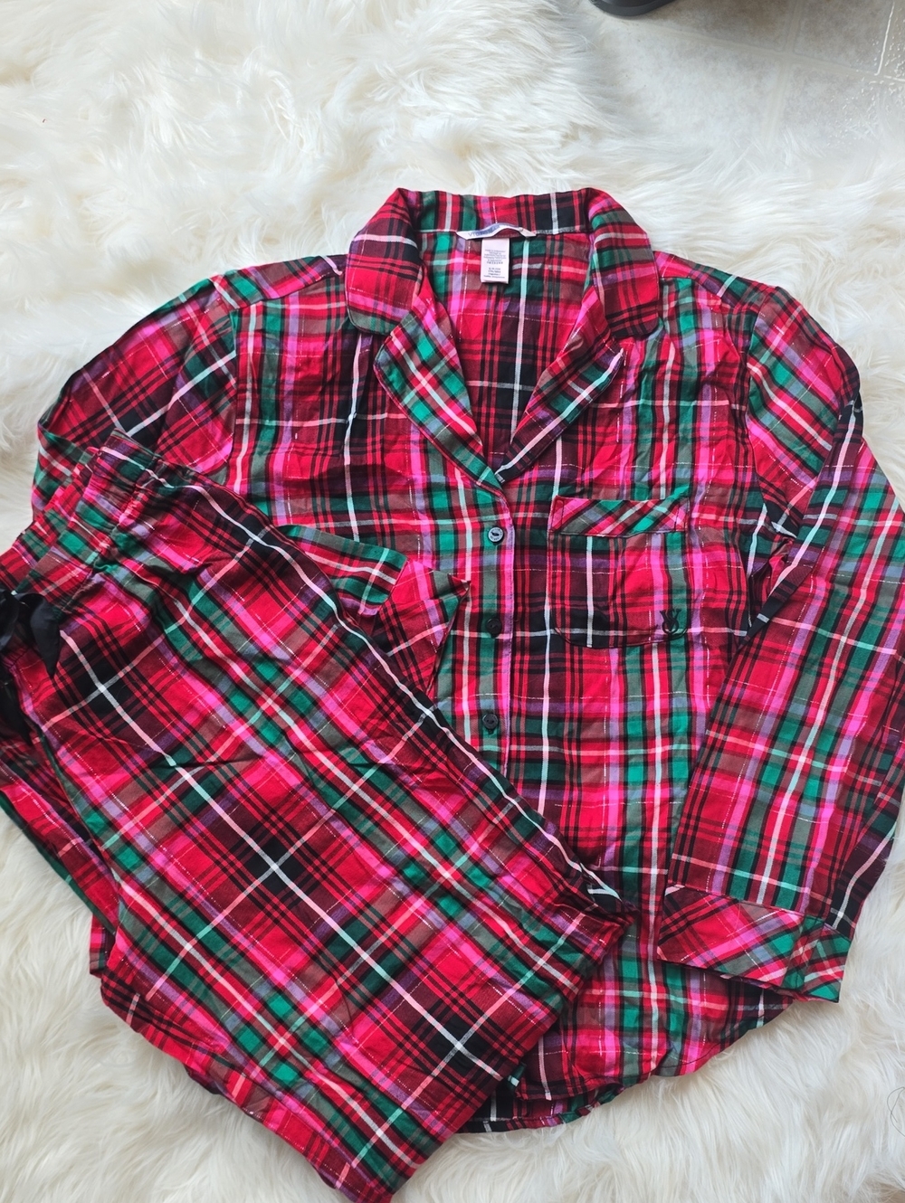 Victoria's Secret Red Green Plaid Button Front Pajama Set SIZE S